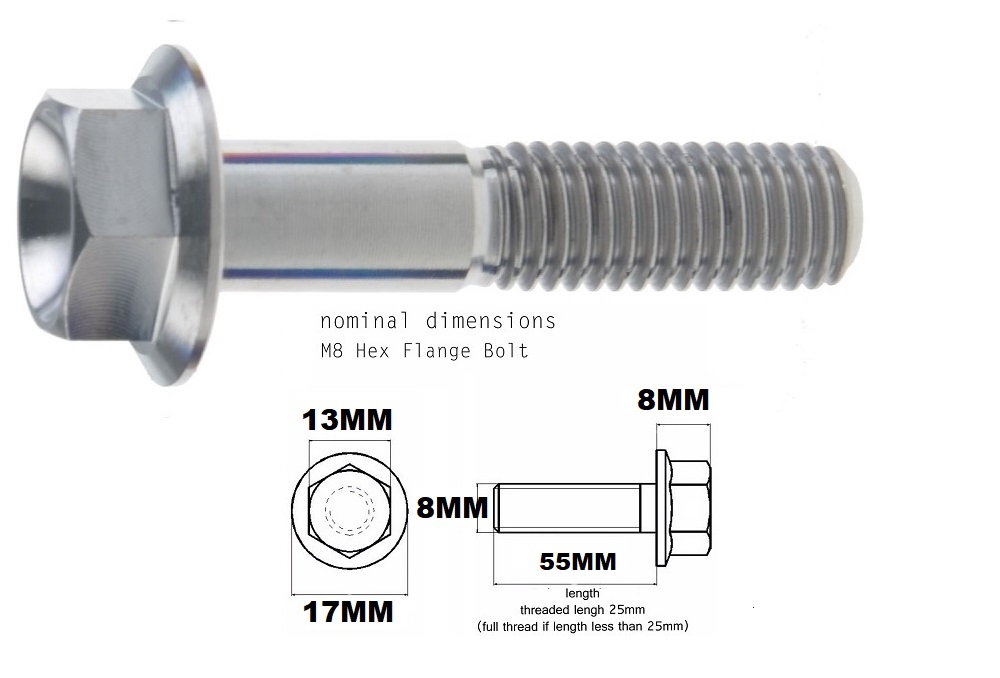 M8X55MM 1.25 THREAD PITCH TITANIUM FLANGE 13MM HEX BOLT GRADE 5